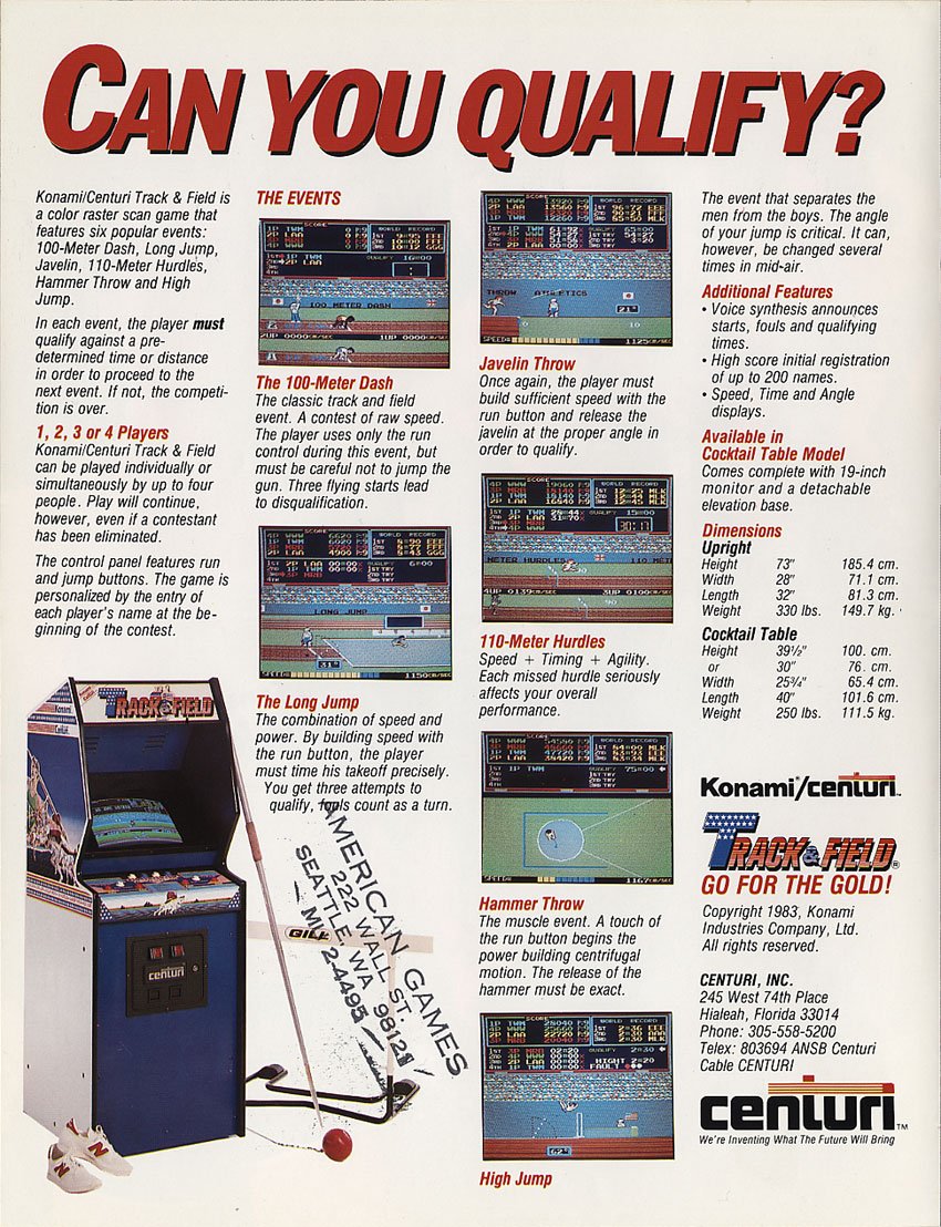 1983 track & field arcade game by konami 1983 track & field arcade game by konami