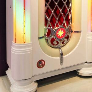 rock ola bubbler digital music center jukebox in gloss white with bluetooth