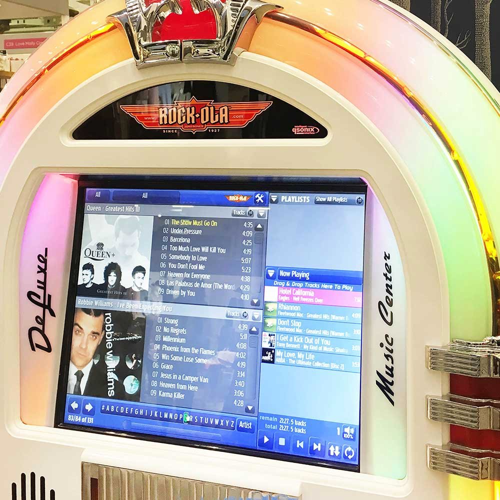 rock ola bubbler digital music center jukebox in gloss white with bluetooth rock ola bubbler digital music center jukebox in gloss white with bluetooth